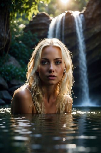 Blonde Woman with Waterfall