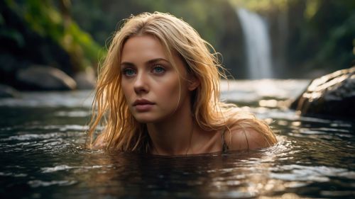 Blonde Woman with Waterfall