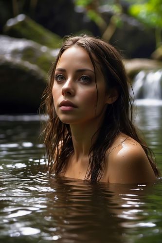 Brunette Woman with Waterfall
