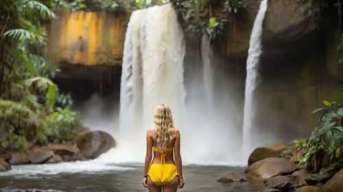 Blonde Woman with Waterfall