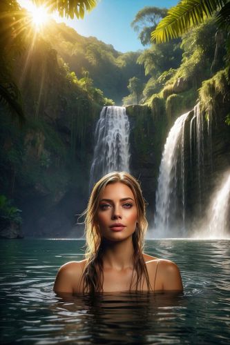 Blonde Woman with Waterfall