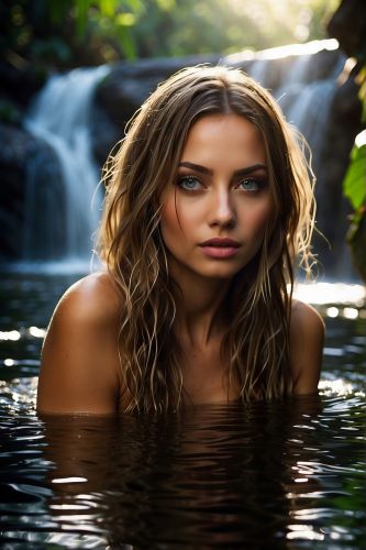 Blonde Woman with Waterfall