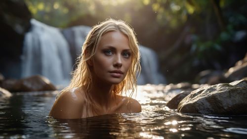 Blonde Woman with Waterfall