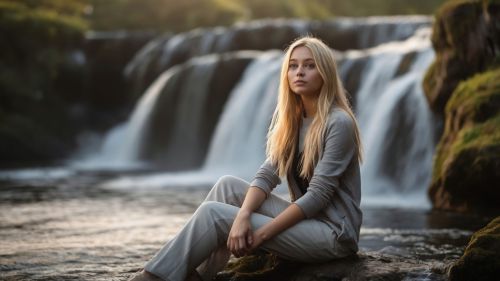 Blonde Woman with Waterfall