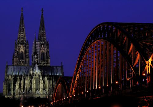 Germany - Cologne - Cologne Cathedral and bridge at blue hour