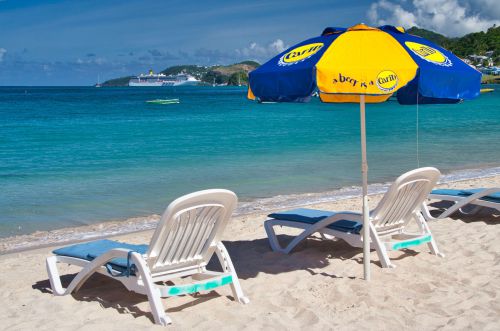 Grenada - Grand Anse Beach - Sunbeds and Umbrella