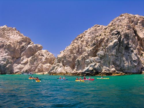 Mexico - Cabo San Lucas - Beach Kayaks in Front of the Coastline