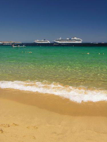Mexico - Cabo San Lucas - Beach - Playa El Medano with anchoring Cruise Ships Norwegian Spirit and Coral Princess