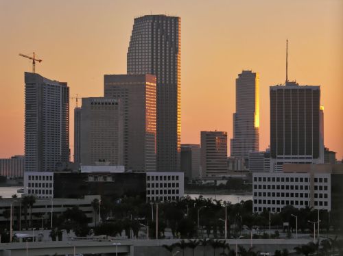 USA - Florida - Miami - Skyline at Sunset
